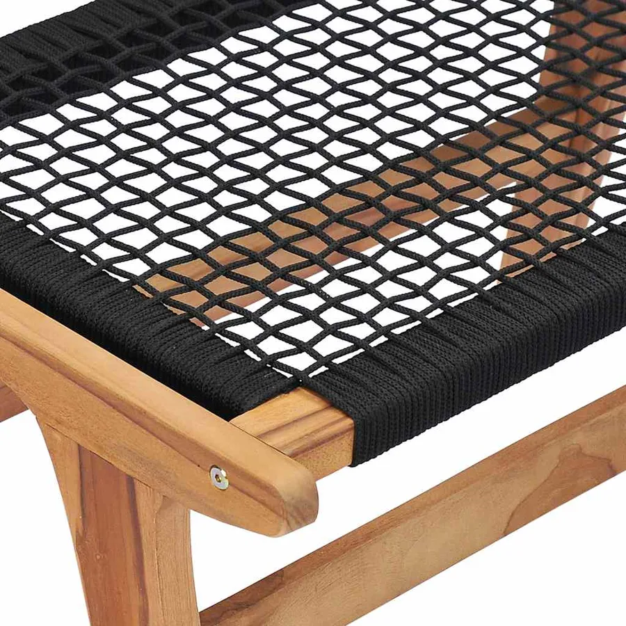 Chaise longue avec repose-pied Bois de teck solide et corde - 14