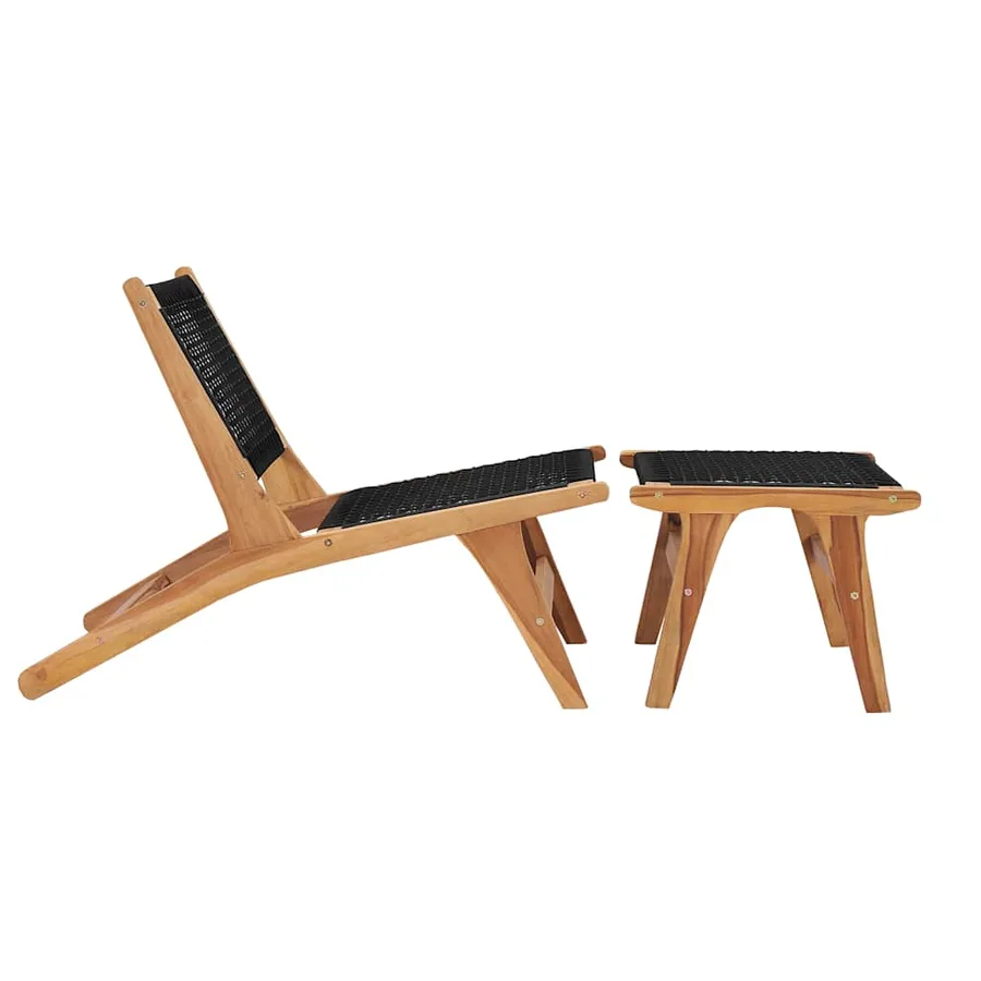 Chaise longue avec repose-pied Bois de teck solide et corde - 2