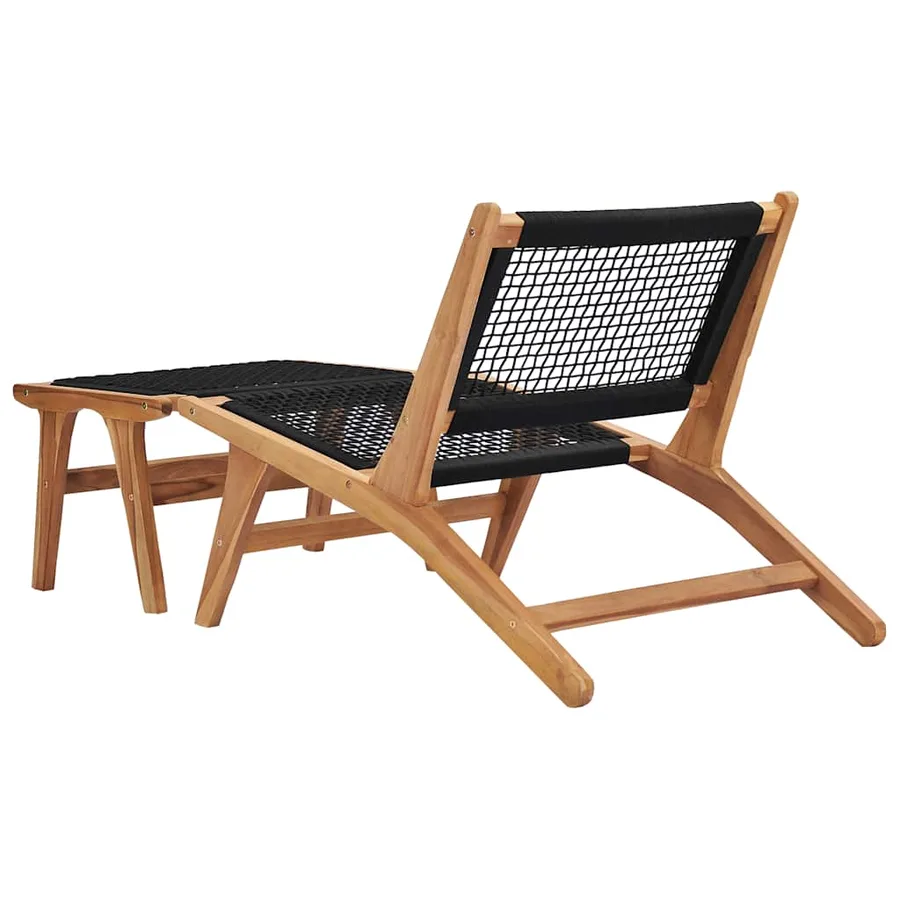 Chaise longue avec repose-pied Bois de teck solide et corde - 3