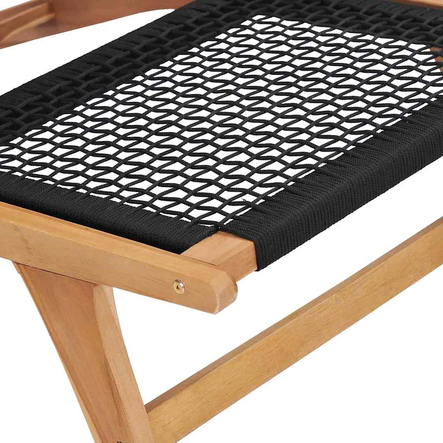 Chaise longue avec repose-pied Bois de teck solide et corde - 9