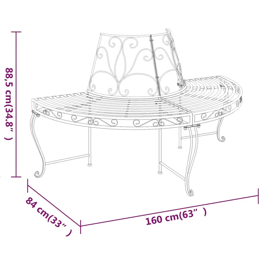 Banc demi-circulaire tour d'arbre lot de 2 Ø160 cm Noir Acier - 6