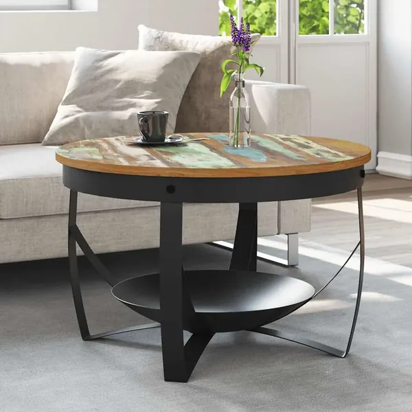 Table basse Ø68x43 cm Bois de récupération massif