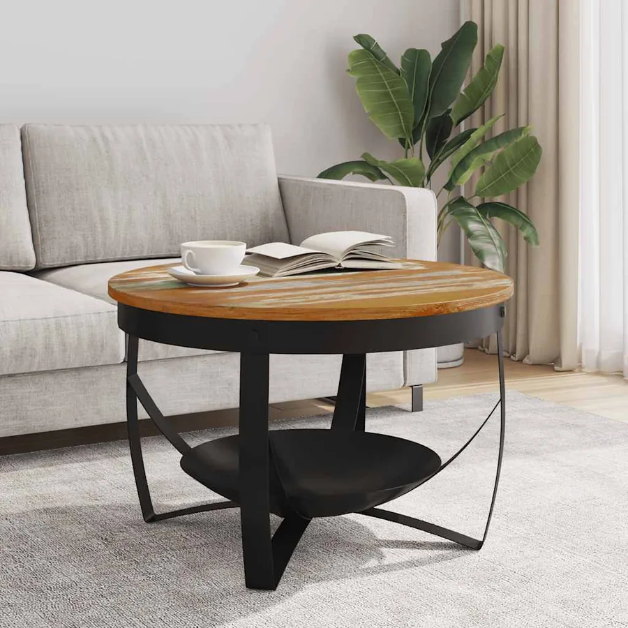 Table basse Ø68x43 cm Bois de récupération massif - 3