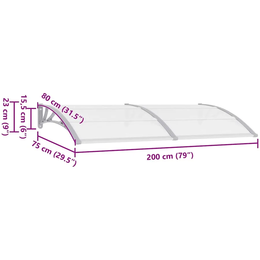 Auvent de porte Gris et transparent 200x75 cm PC - 8
