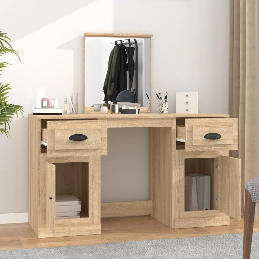 Coiffeuse avec miroir chêne sonoma 130x50x132,5 cm - 3