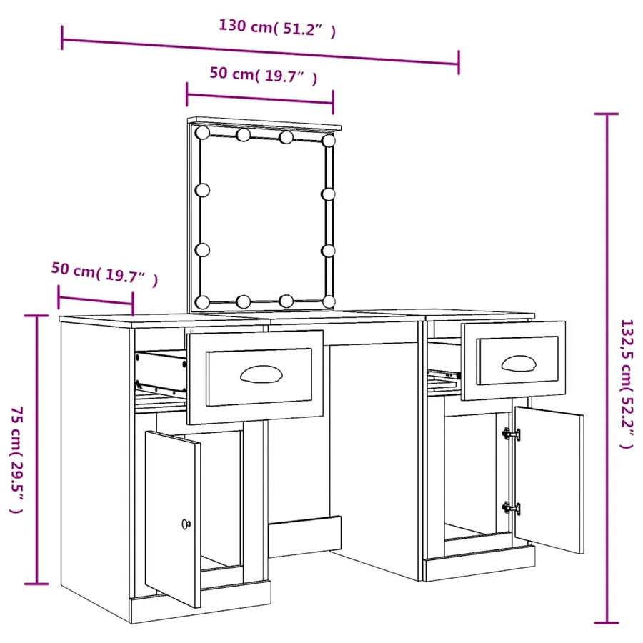 Coiffeuse avec LED chêne sonoma 130x50x132,5 cm - 14