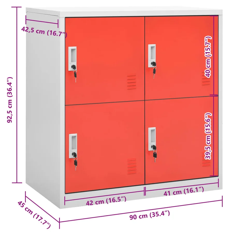 Armoire à casiers Gris clair et rouge 90x45x92,5 cm Acier - 7