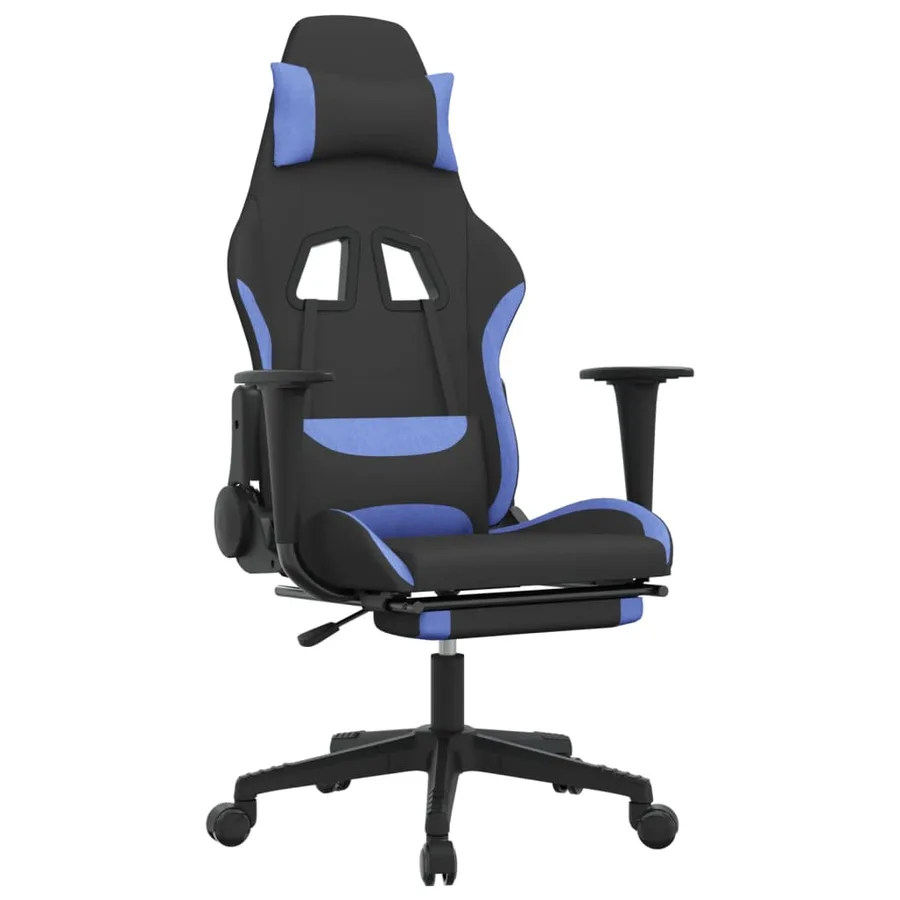 Chaise de jeu avec repose-pied Noir et bleu Tissu - 2