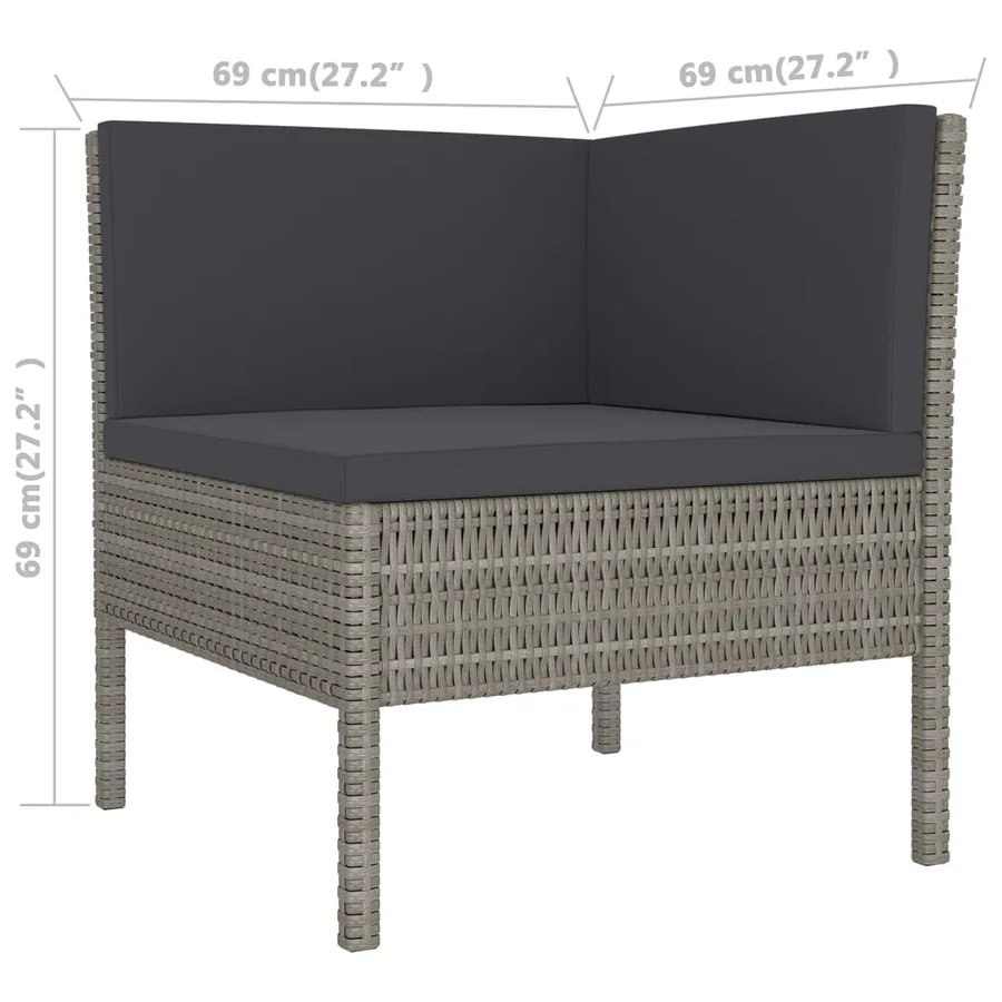 Salon de jardin 6 pcs avec coussins résine tressée gris - 10