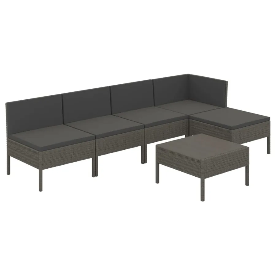 Salon de jardin 6 pcs avec coussins résine tressée gris - 2