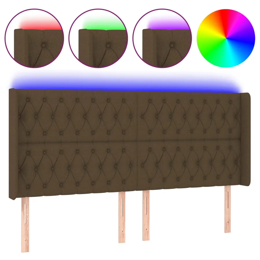 Tête de lit à LED Marron foncé 203x16x118/128 cm Tissu - 2