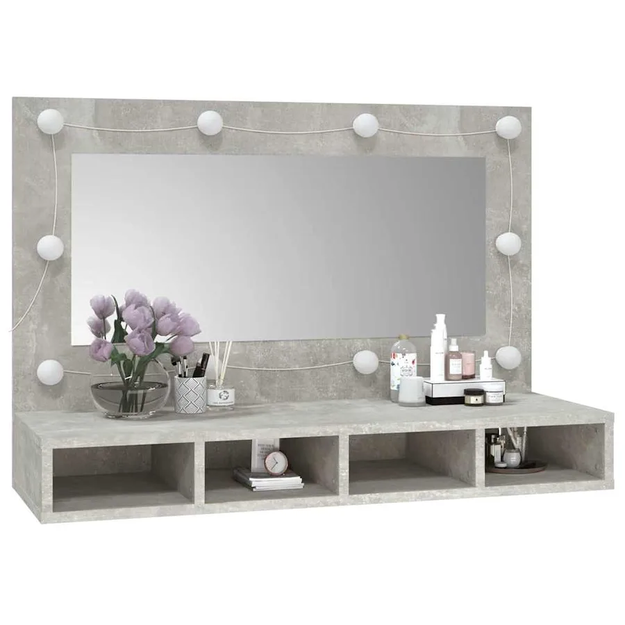 Armoire à miroir avec LED Gris béton 90x31,5x62 cm - 10