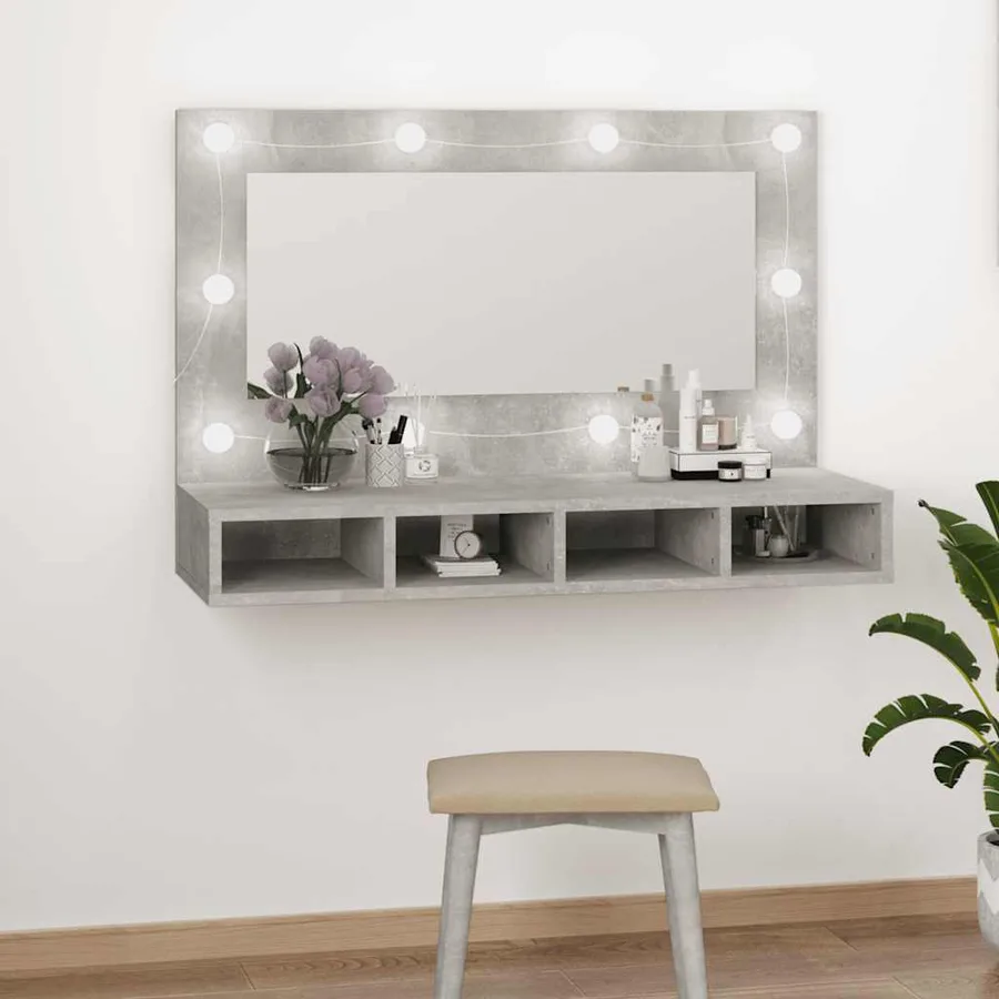 Armoire à miroir avec LED Gris béton 90x31,5x62 cm - 11