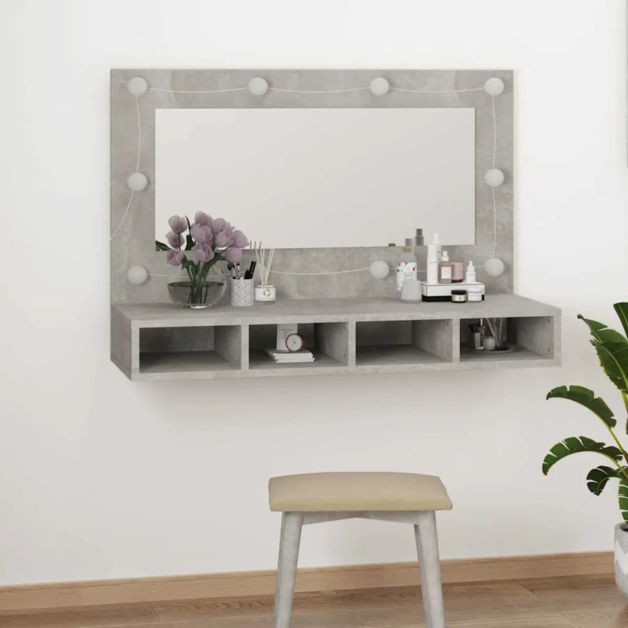 Armoire à miroir avec LED Gris béton 90x31,5x62 cm - 12