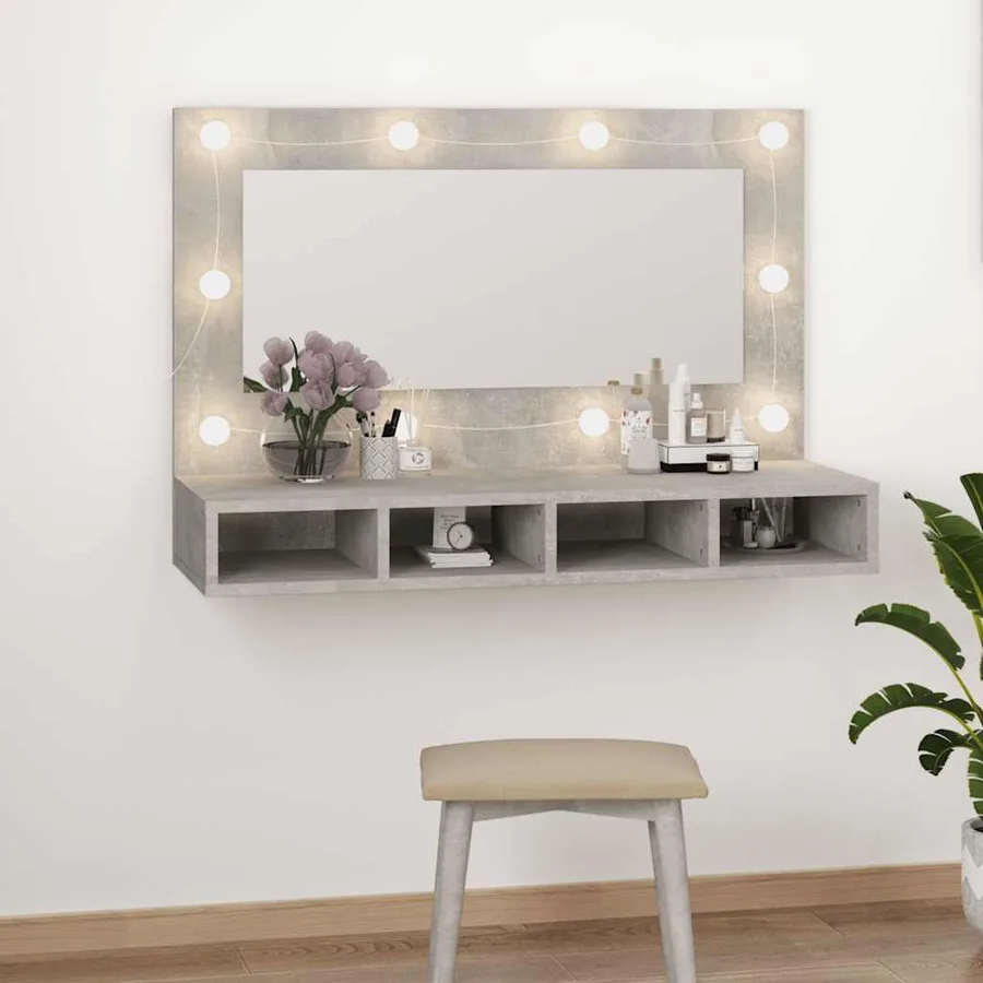 Armoire à miroir avec LED Gris béton 90x31,5x62 cm - 2