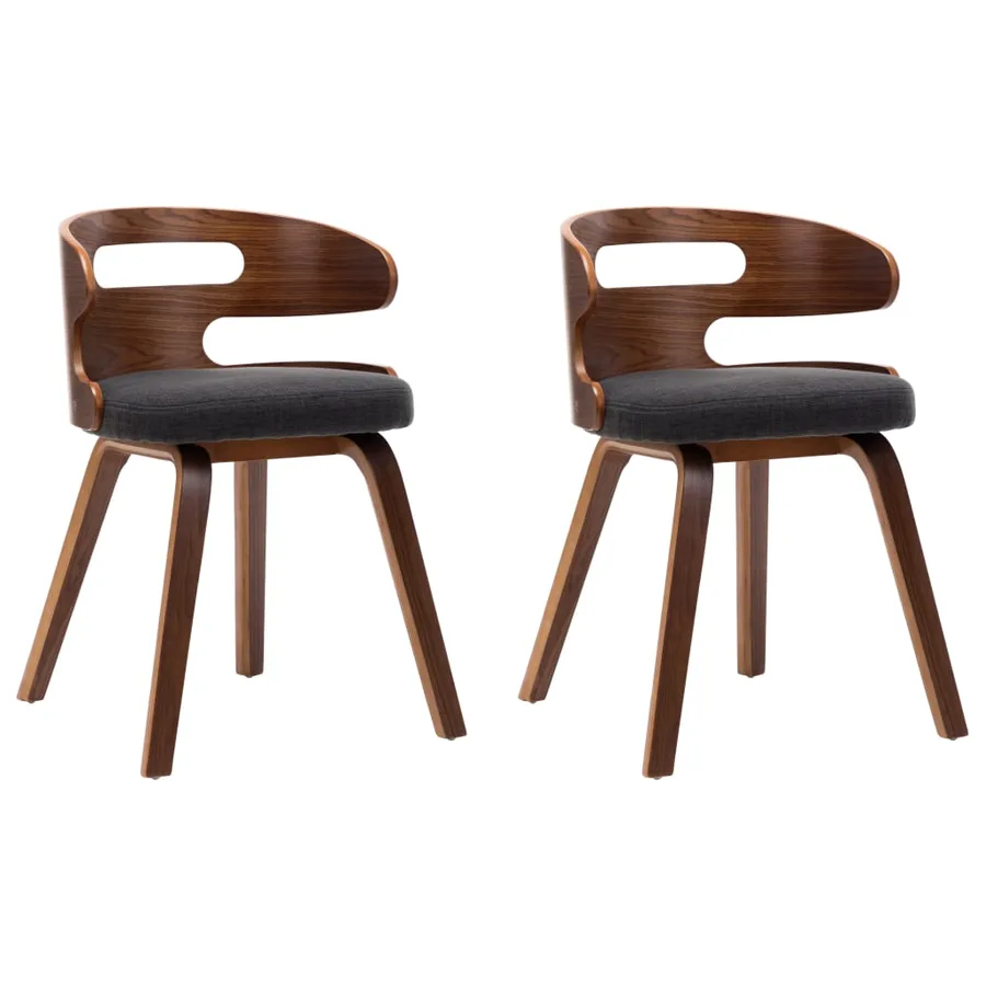Chaises à manger lot de 2 gris foncé bois courbé et tissu - 2