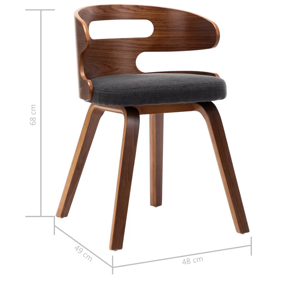 Chaises à manger lot de 2 gris foncé bois courbé et tissu - 7