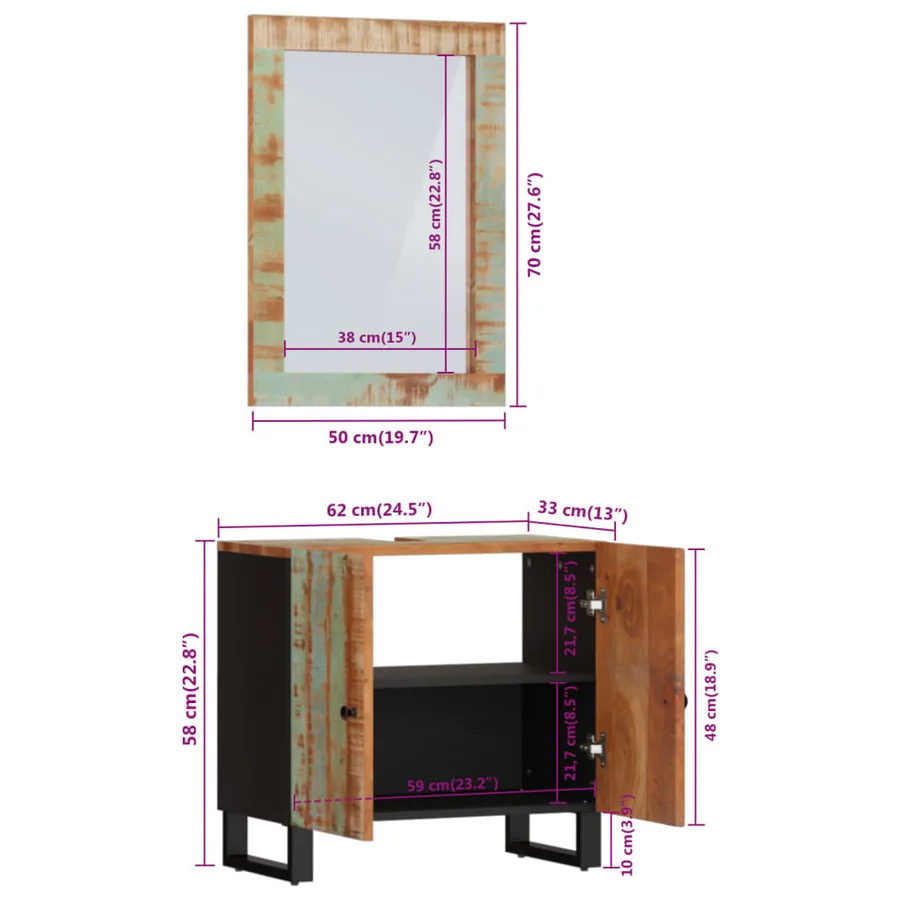Ensemble de meubles de salle de bain 2 pcs bois massif récupéré - 11