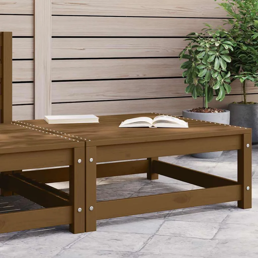 Repose-pied de jardin 70x70x30cm marron miel bois de pin solide - 2