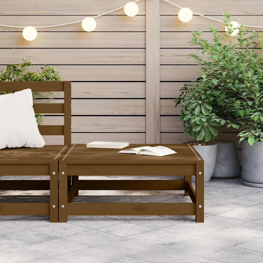 Repose-pied de jardin 70x70x30cm marron miel bois de pin solide - 3