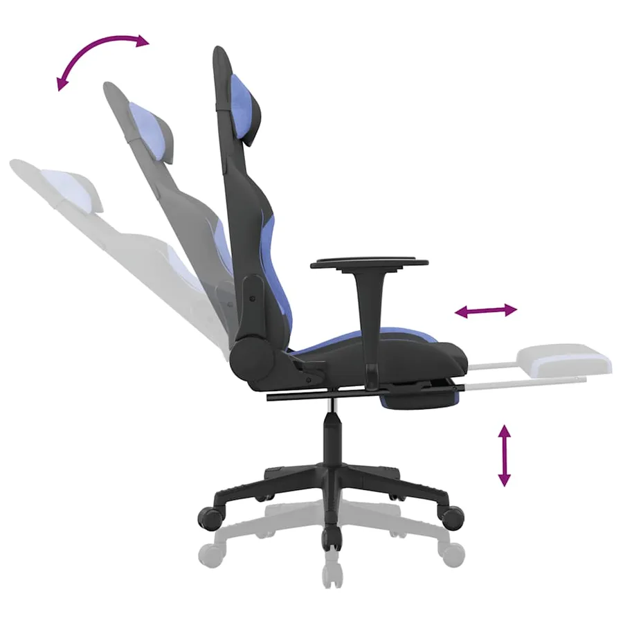 Chaise de jeu de massage avec repose-pied Noir et bleu Tissu - 11