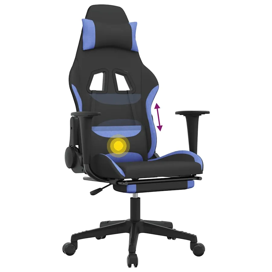 Chaise de jeu de massage avec repose-pied Noir et bleu Tissu - 12