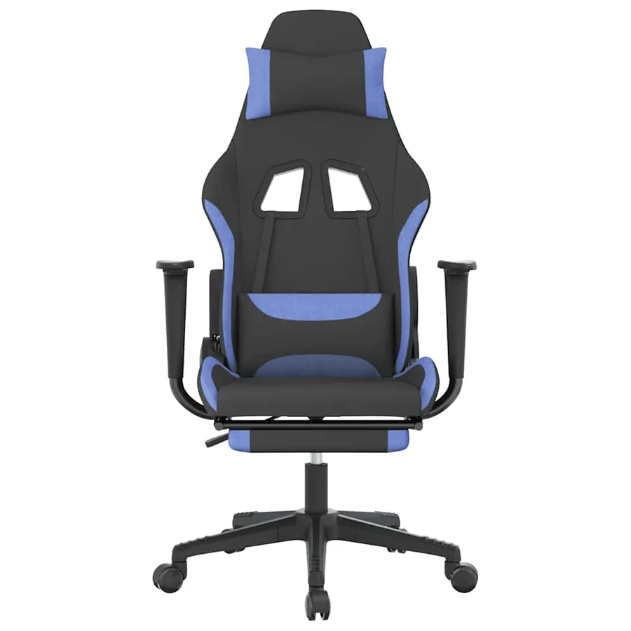 Chaise de jeu de massage avec repose-pied Noir et bleu Tissu - 3