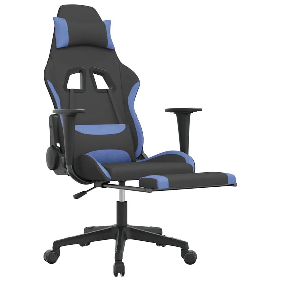 Chaise de jeu de massage avec repose-pied Noir et bleu Tissu - 6