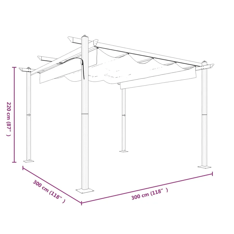 Tonnelle de jardin avec toit rétractable 3x3 m Taupe - 10