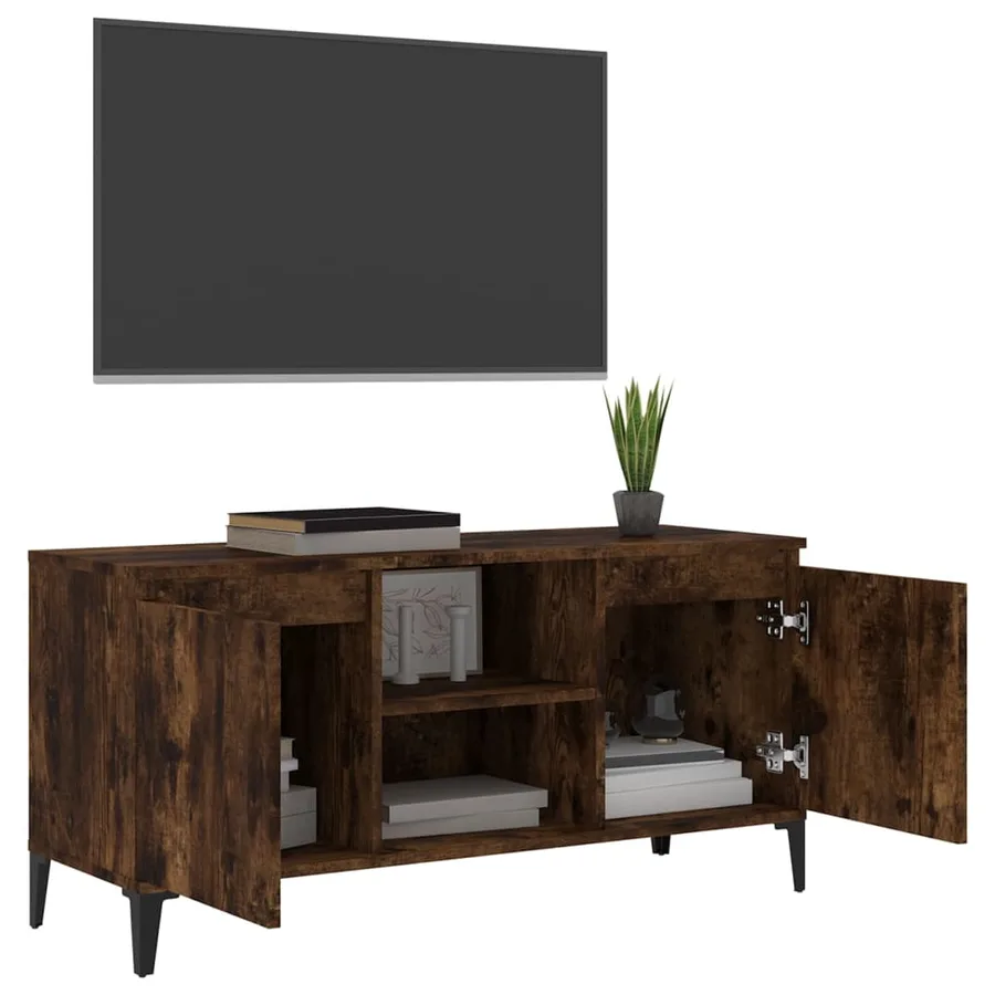 Meuble TV avec pieds en métal Chêne fumé 103,5x35x50 cm - 4