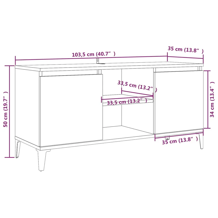 Meuble TV avec pieds en métal Chêne fumé 103,5x35x50 cm - 9