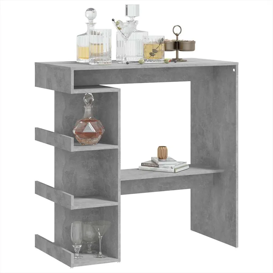 Table de bar étagère de rangement Gris béton Bois d'ingénierie - 4