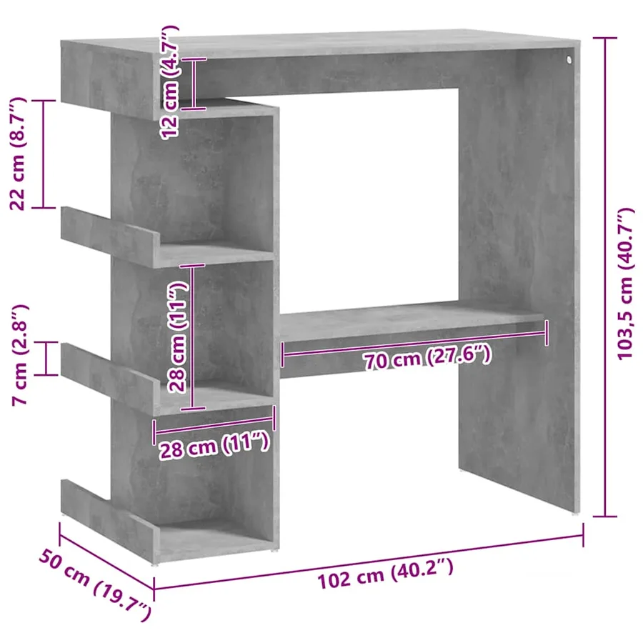Table de bar étagère de rangement Gris béton Bois d'ingénierie - 7