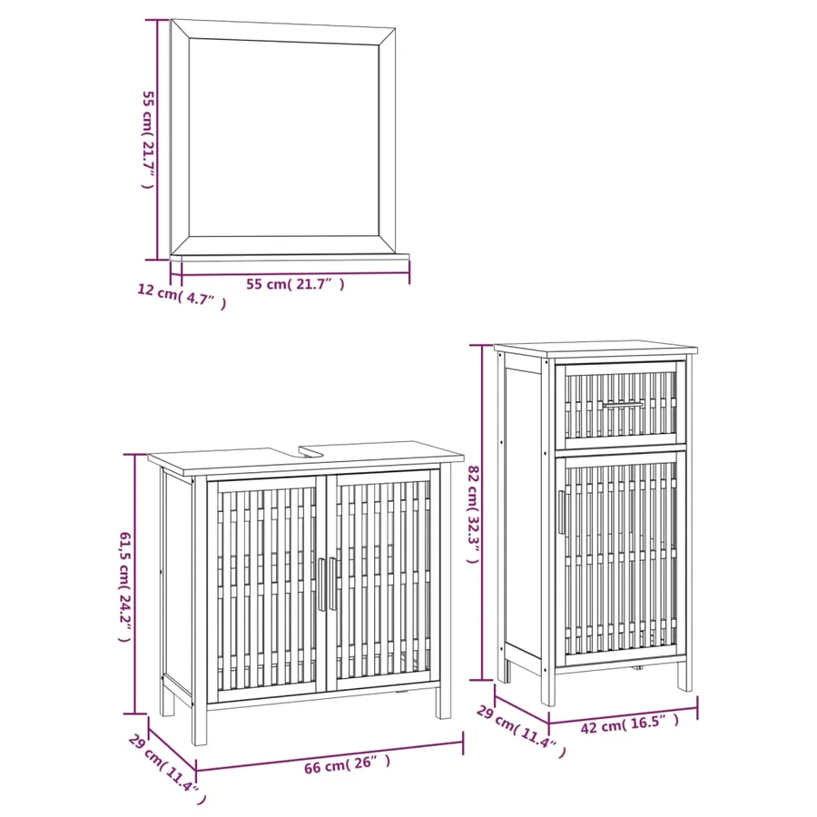 Ensemble de meubles de salle de bain 3 pcs Bois massif de noyer - 10