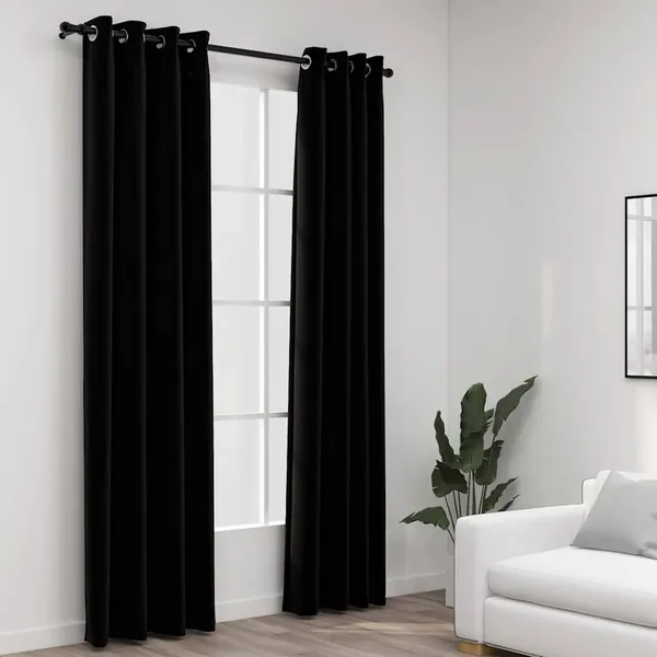 Rideaux occultants Aspect lin avec œillets 2 pcs Noir 140x245cm