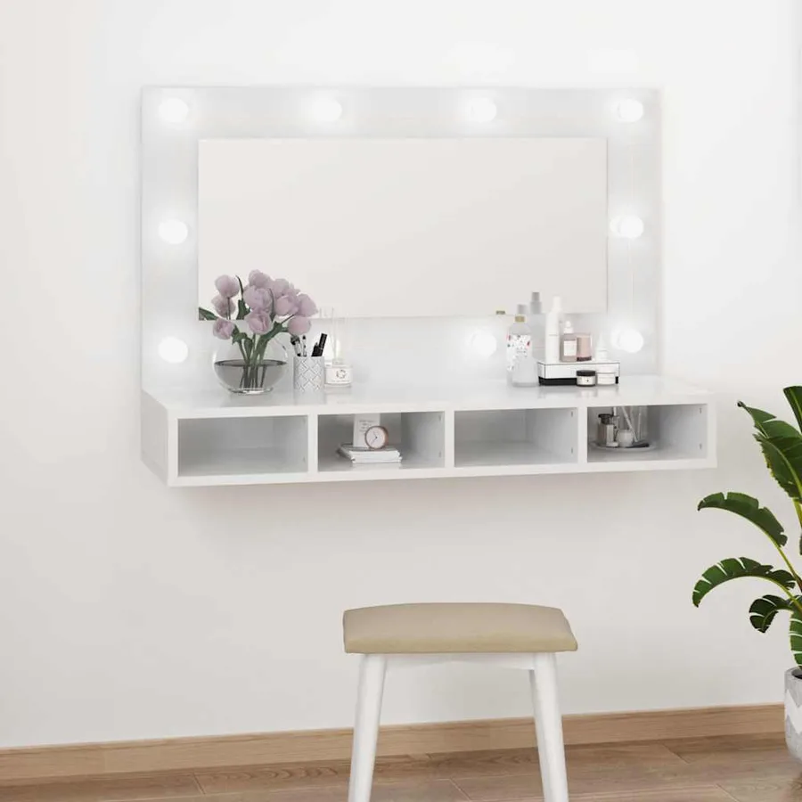 Armoire à miroir avec LED Blanc brillant 90x31,5x62 cm - 12