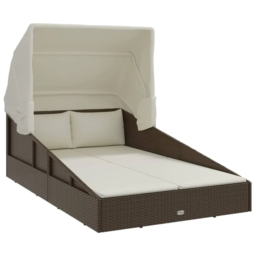 Transat avec toit pliable marron 200x114x128 cm résine tressée - 2