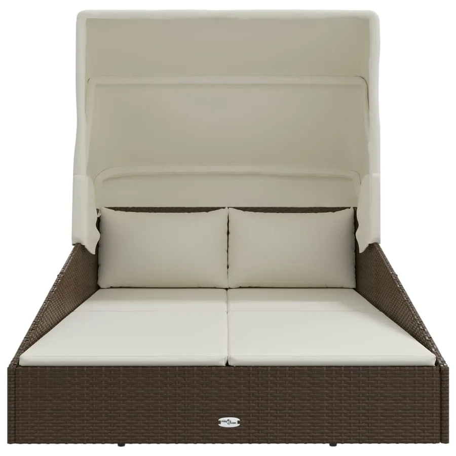 Transat avec toit pliable marron 200x114x128 cm résine tressée - 3