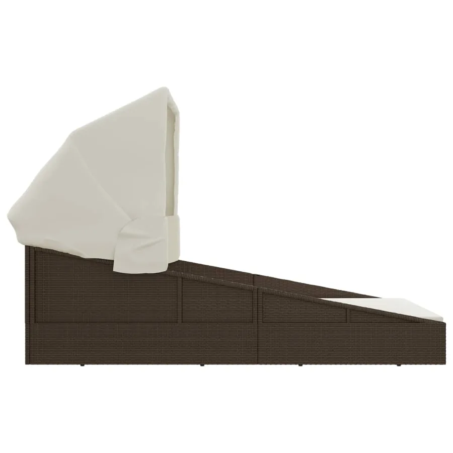 Transat avec toit pliable marron 200x114x128 cm résine tressée - 4