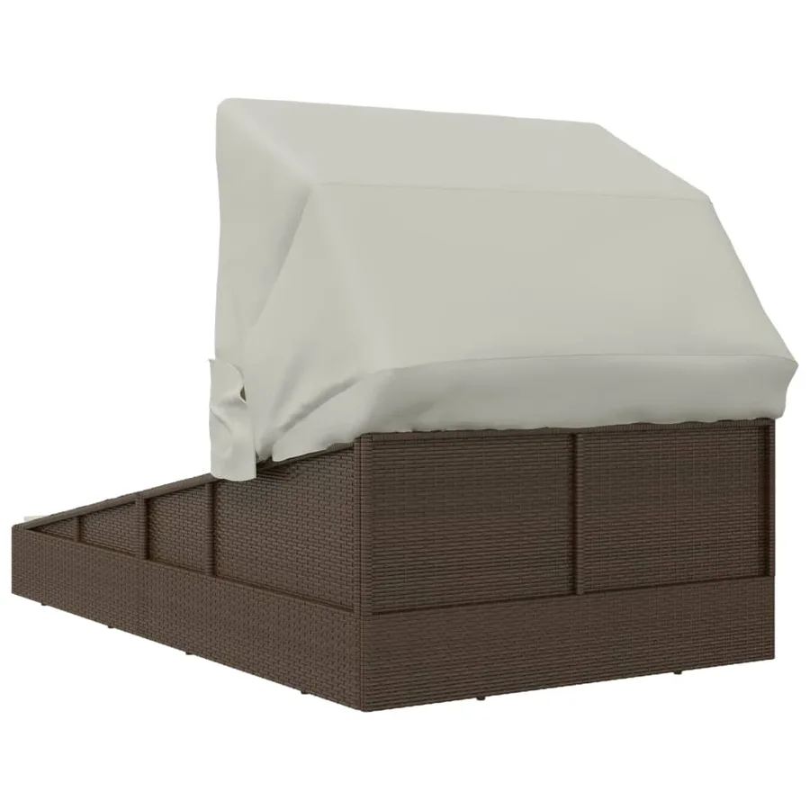 Transat avec toit pliable marron 200x114x128 cm résine tressée - 5