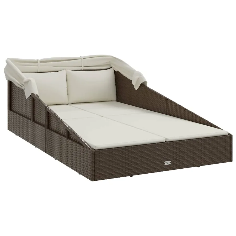 Transat avec toit pliable marron 200x114x128 cm résine tressée - 6