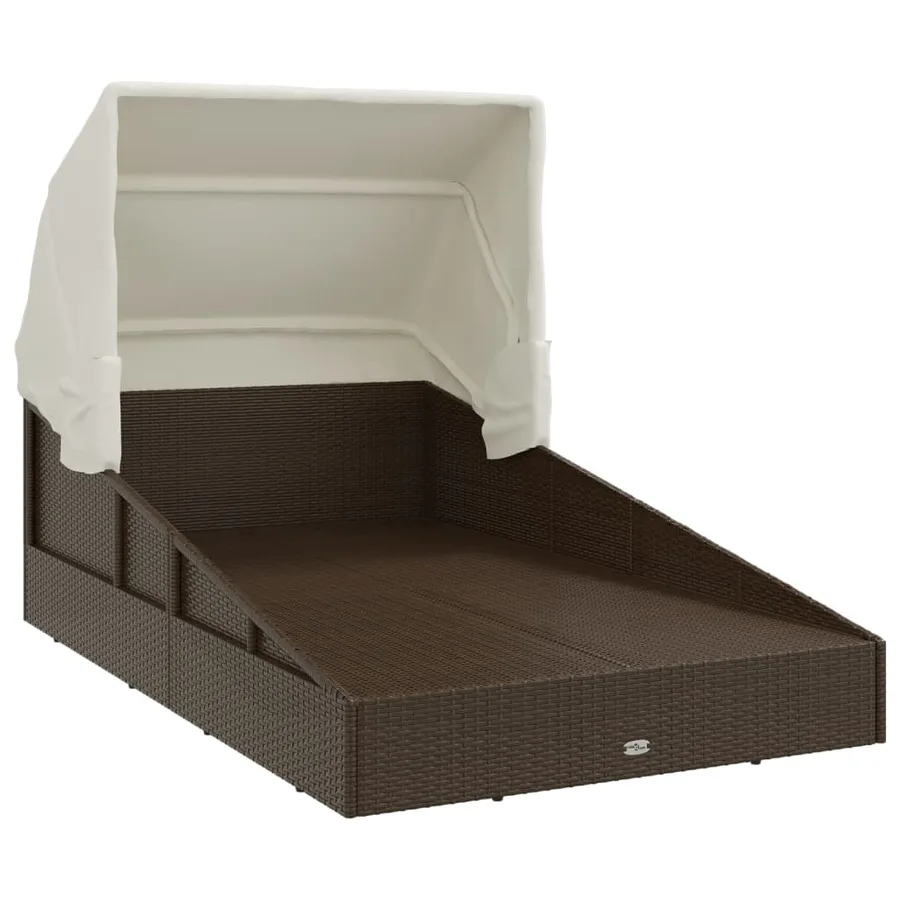 Transat avec toit pliable marron 200x114x128 cm résine tressée - 7