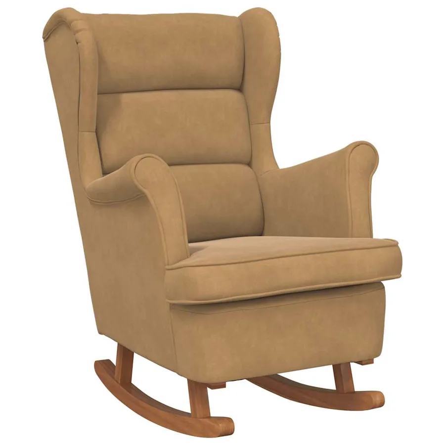 Fauteuil à bascule à oreilles en velours marron bois massif - 2