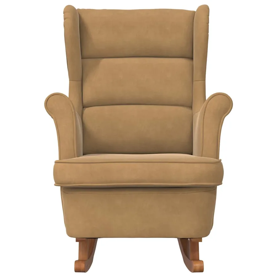 Fauteuil à bascule à oreilles en velours marron bois massif - 4