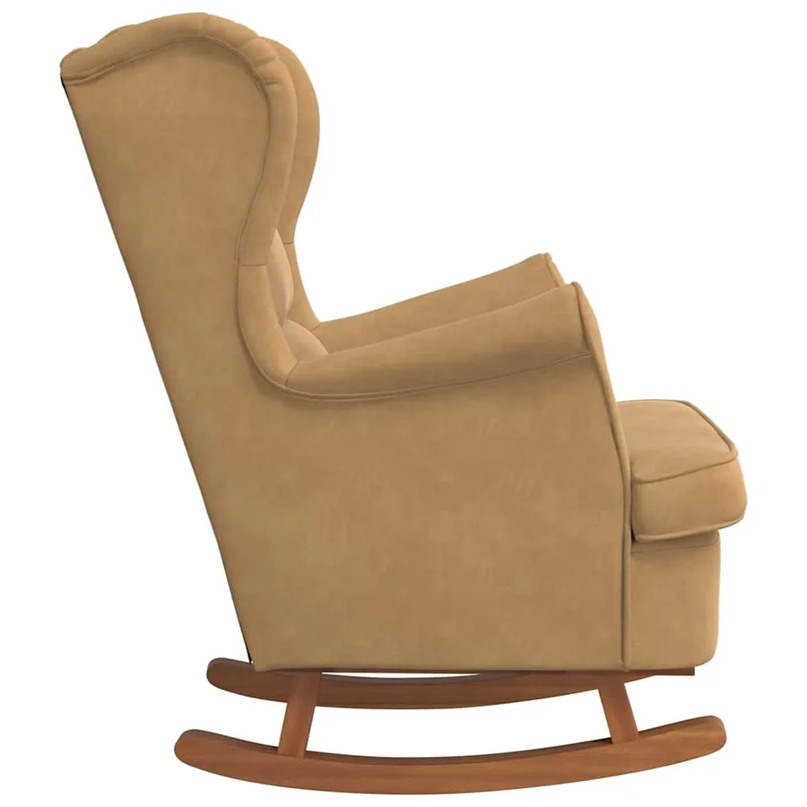 Fauteuil à bascule à oreilles en velours marron bois massif - 5