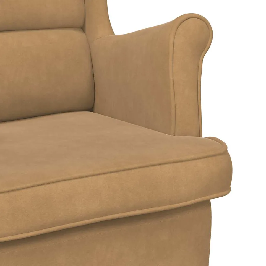 Fauteuil à bascule à oreilles en velours marron bois massif - 7