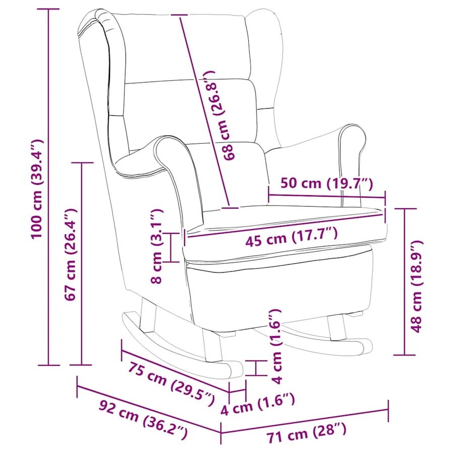 Fauteuil à bascule à oreilles en velours marron bois massif - 9