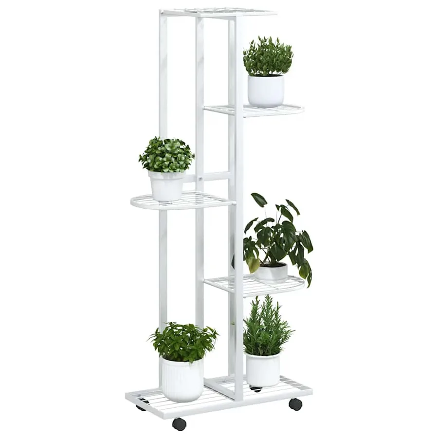 Jardinière à 5 niveaux avec roues 44x23x100 cm Blanc Fer - 4