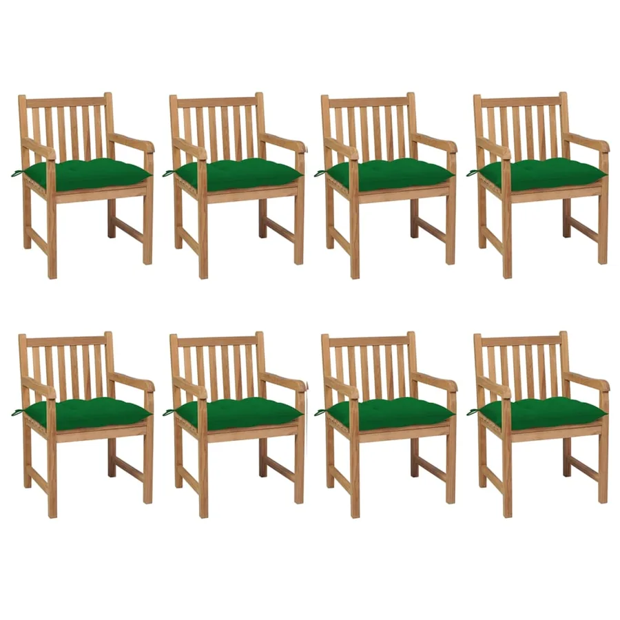 Chaises de jardin lot de 8 et coussins blanc crème Teck solide - 14