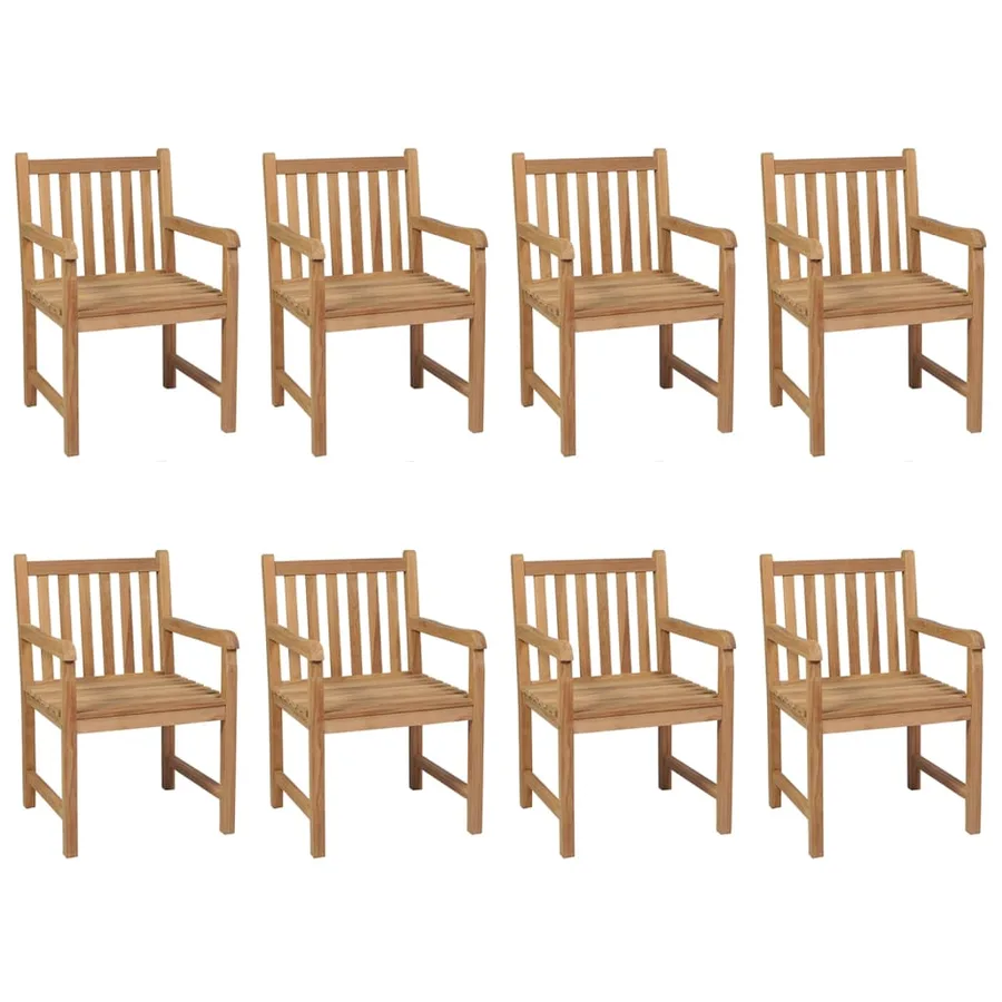 Chaises de jardin lot de 8 et coussins blanc crème Teck solide - 15